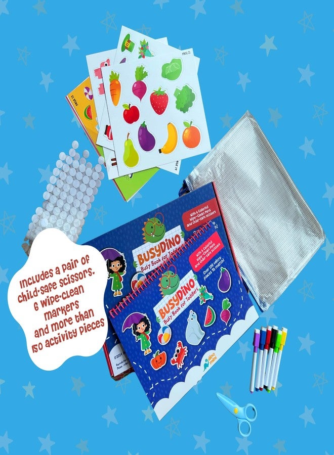 DINO MINI BusyDino - Busy Book for Toddlers 3-5 - Toddler Activity Book with Cutting Activities - Montessori Toys for 3 Year Old - Includes Child-Safe Scissors and Wipe-Clean Markers - Image 2